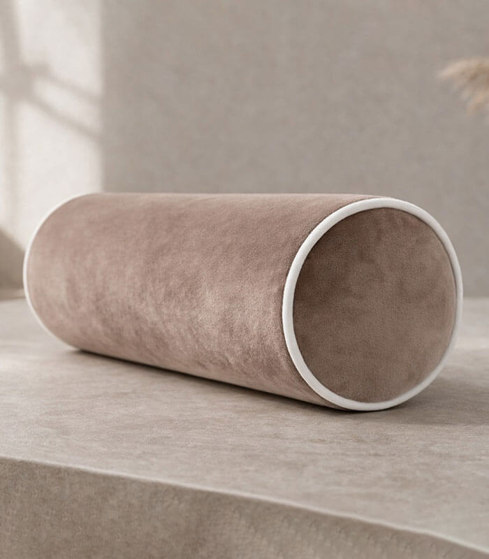 Lux velvet fabric bolster cushion with contrast piping