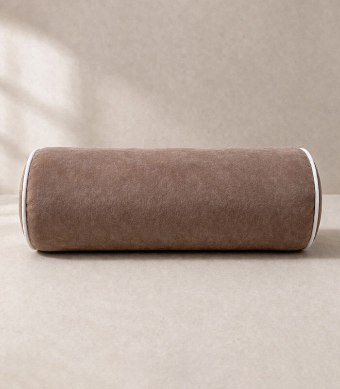 Lux velvet fabric bolster cushion with contrast piping