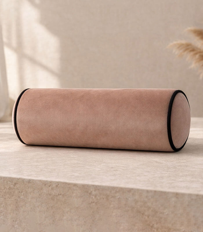 Lux velvet fabric bolster cushion with contrast piping