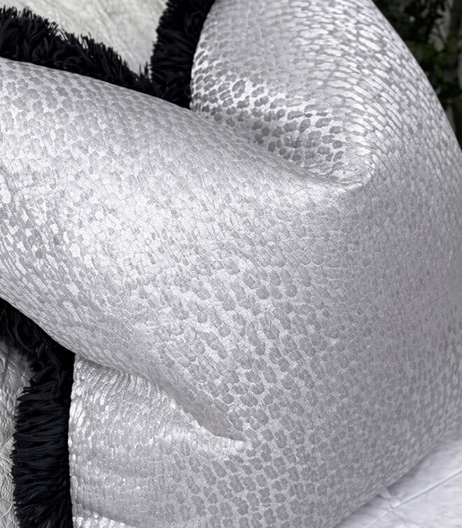 Luxury Antelope Dove Grey Feather Cushion / Cover, Contrasting Luxury Rushe Brush Black Fringe