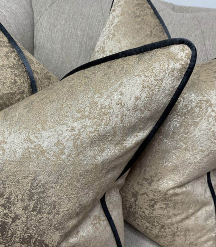 Luxury Brass gold duck feather cushion with contrast piping