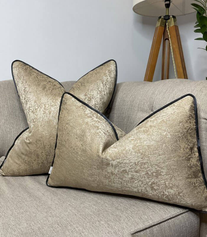 Luxury Brass gold duck feather cushion with contrast piping