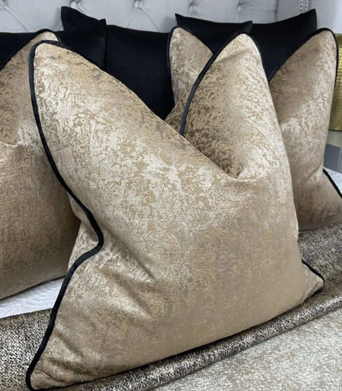 Luxury Brass gold duck feather cushion with contrast piping