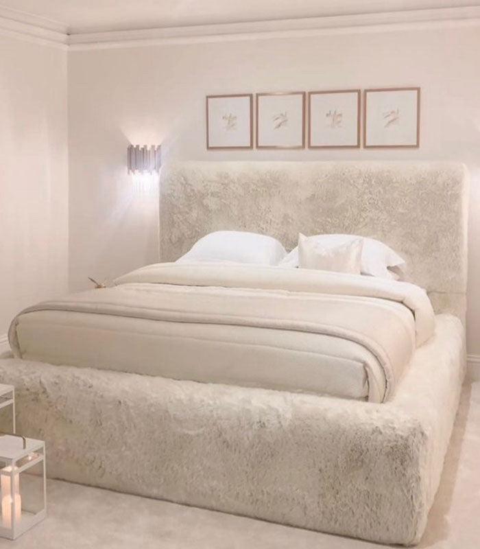 Luxury Sahara bed in luxury faux fur cream
