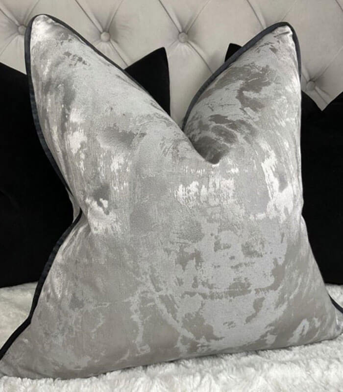 Luxury metallic bespoke cushion with contrast piping