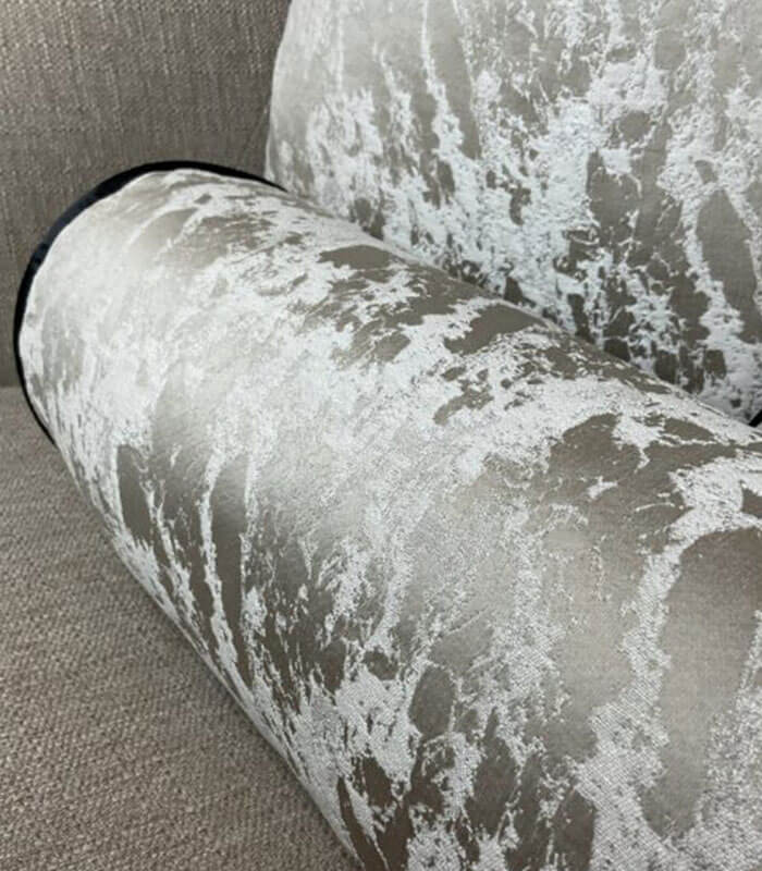 MINK AND TAUPE DUCK FEATHER CUSHION BOLSTER 16″ X 6″ WITH CONTRASTING BLACK PIPING