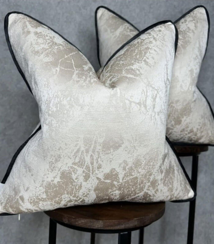 Marble oyster luxury cushion with black piping