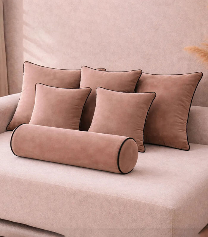 Mink lux velvet cushion sets with contrast piping colour options