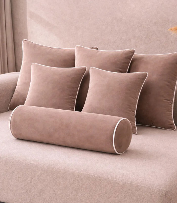 Mink lux velvet cushion sets with contrast piping colour options
