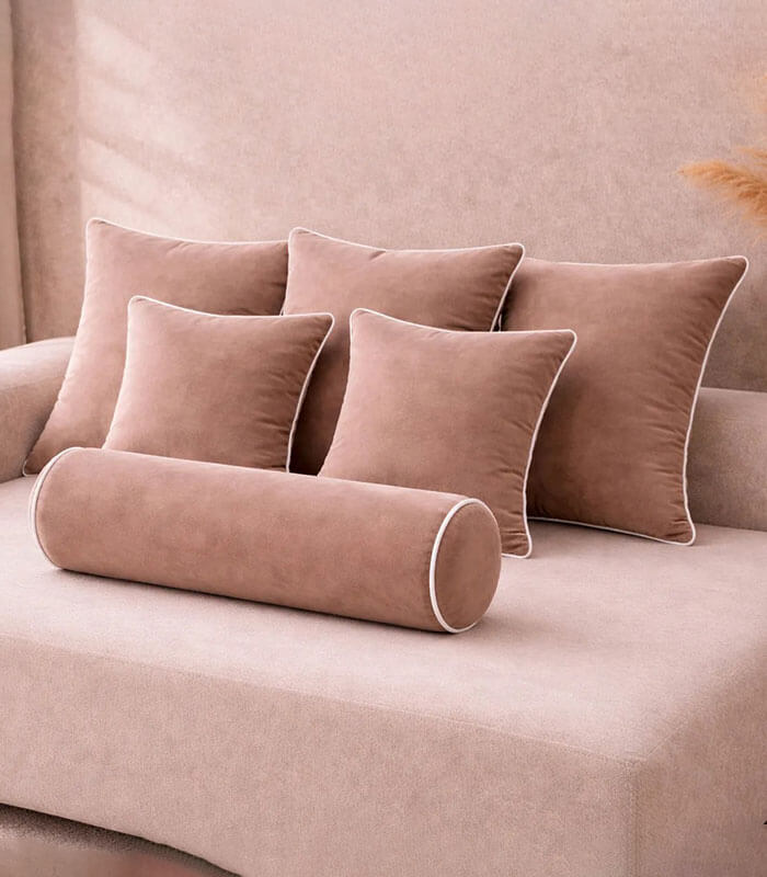 Mink lux velvet cushion sets with contrast piping colour options