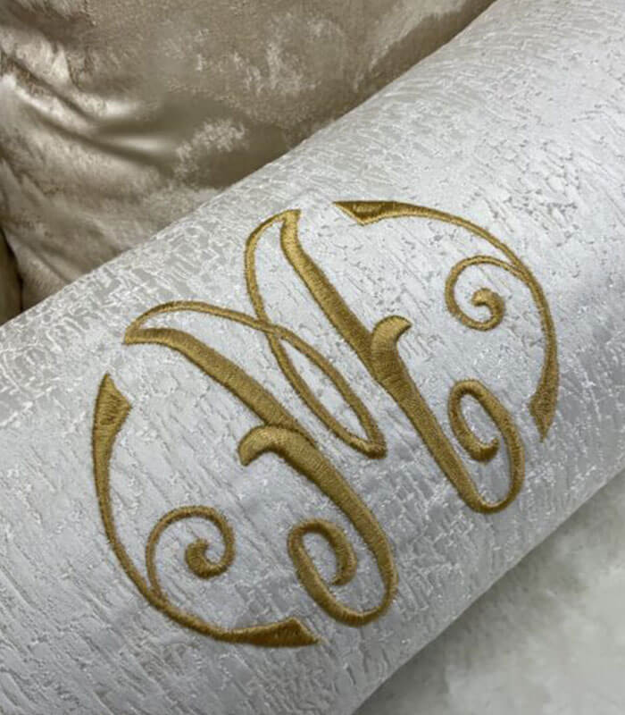 PERSONALISED EMBROIDERED BOLSTER CUSHION 16″ X 6″ IVORY