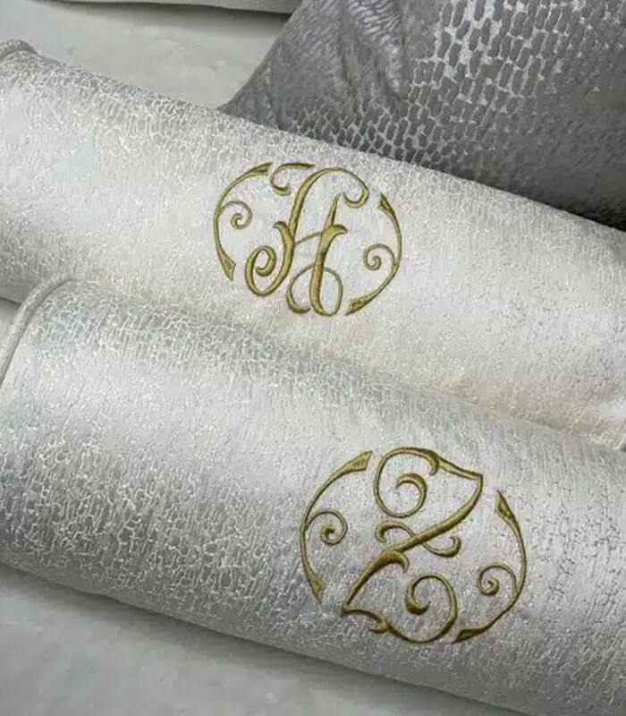 PERSONALISED EMBROIDERED BOLSTER CUSHION 16″ X 6″ IVORY