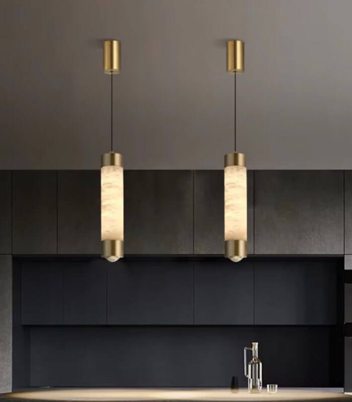 Sienna marble and copper light
