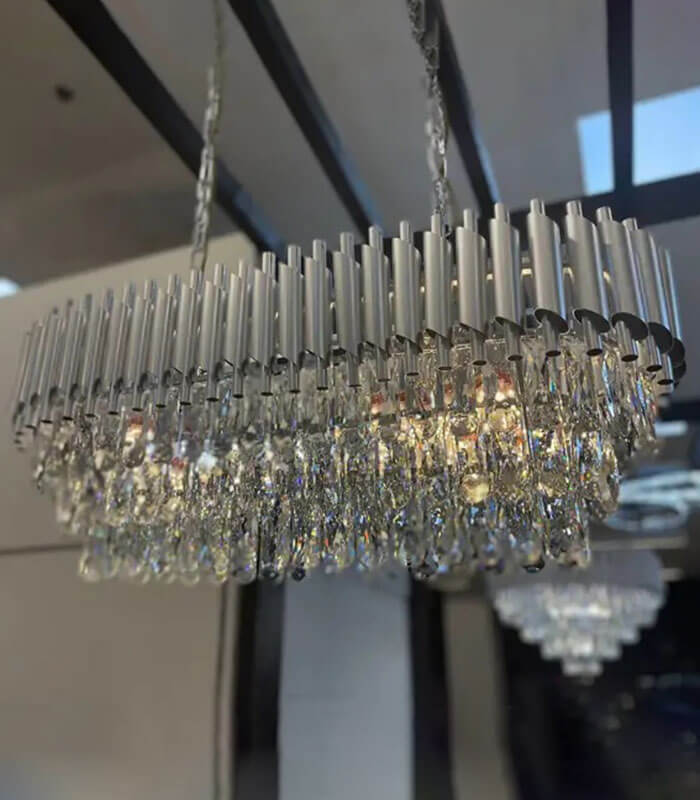 Silver Rectangular Tiered Crystal Chandelier
