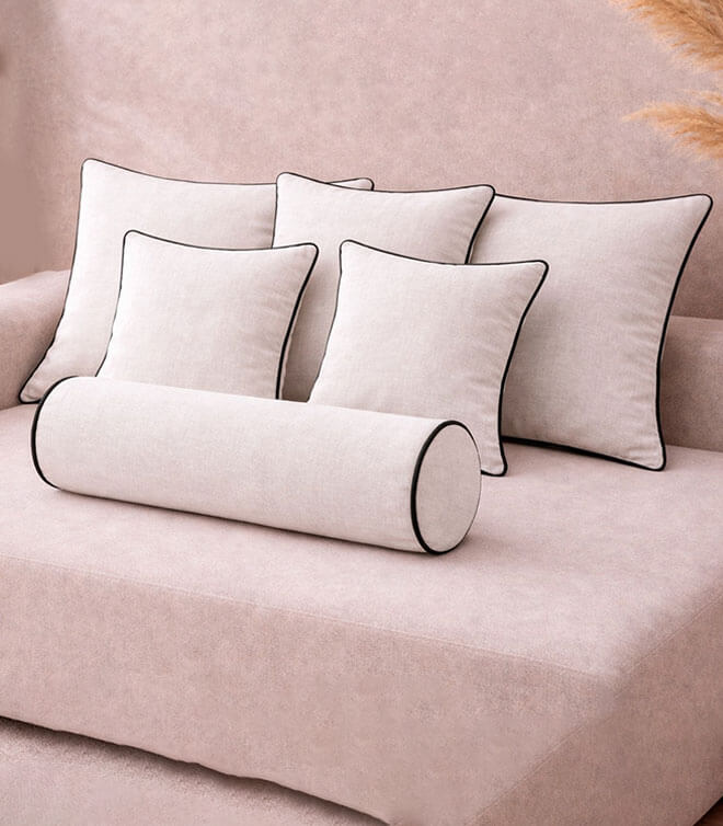 White Boucle Cushion Sets With Contrast Piping Colour Options