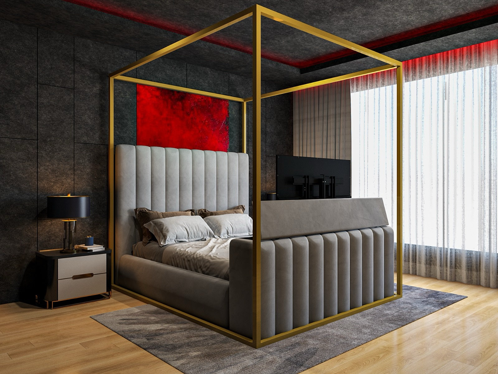 Grand Linear 4 Poster TV Bed
